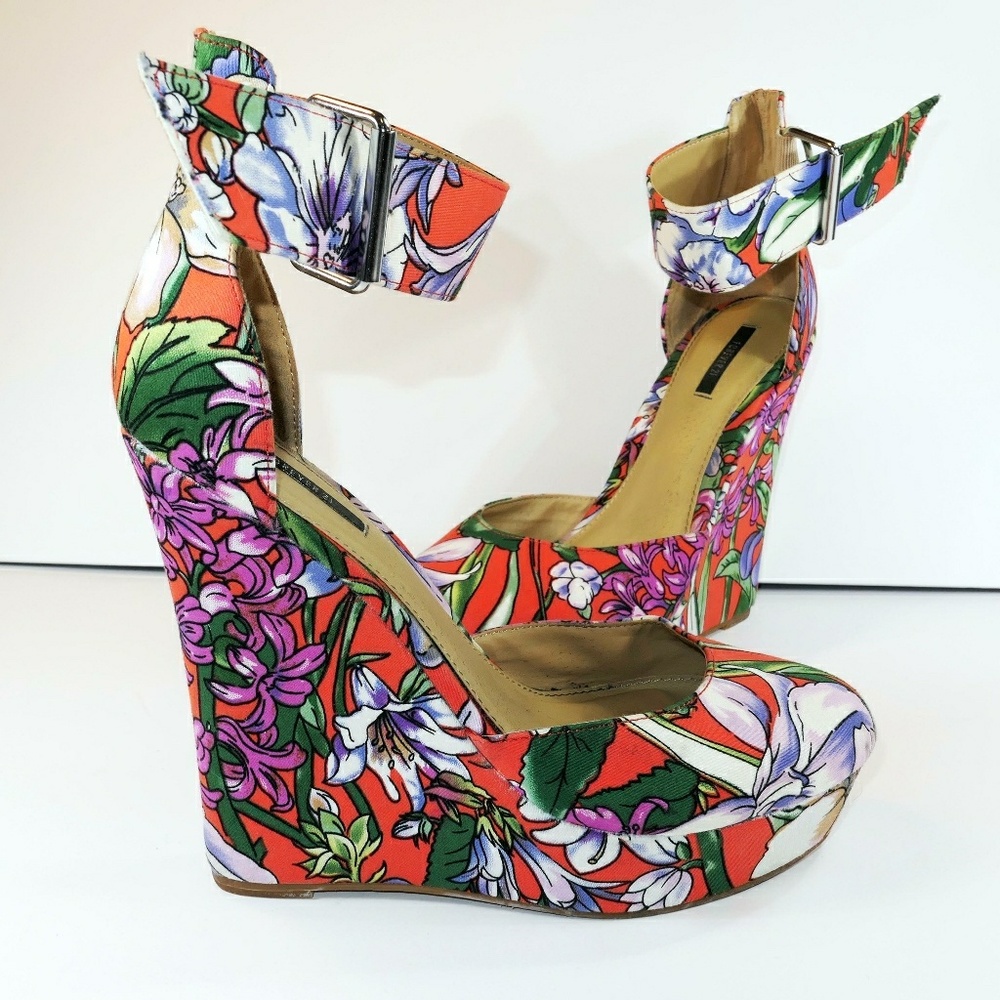 F21 Platform Hippie Hawaiian Floral Print Heels